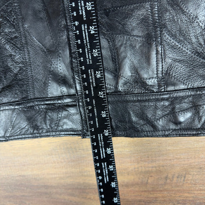 Cellini Leather Collection Mens XXL Black Patchwork Crazy Stitch Trucker Jacket