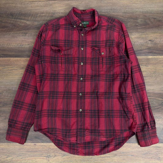 Eddie Bauer Plaid Button Up Shirt Mens M Red Black Workwear
