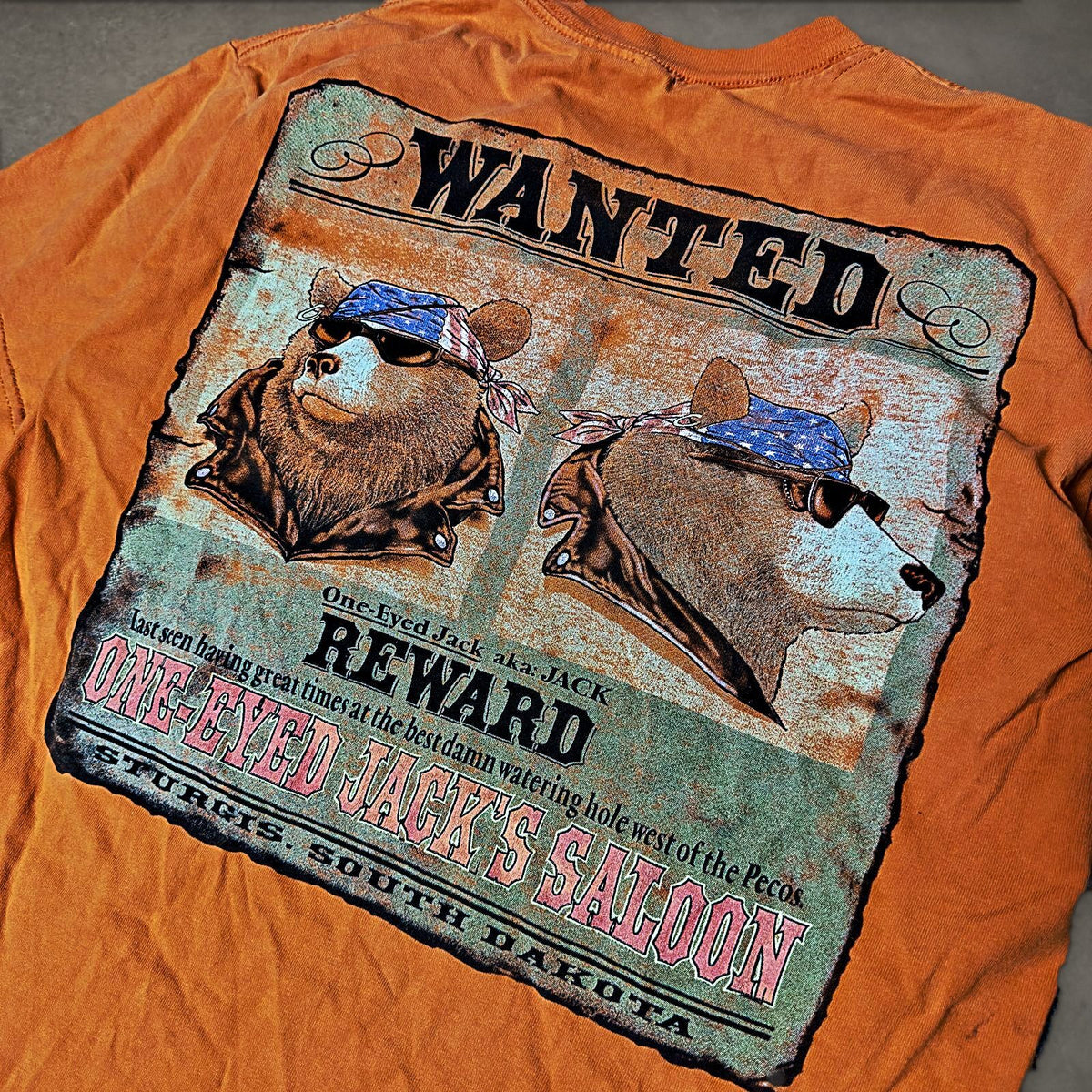 One-Eyed Jack's Saloon Sturgis Pocket Tee Mens Orange Biker
