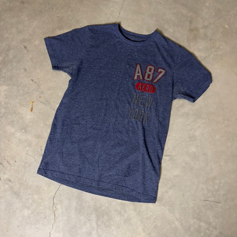 Aeropostale A87 New York Graphic Tee Mens M Blue Heathered
