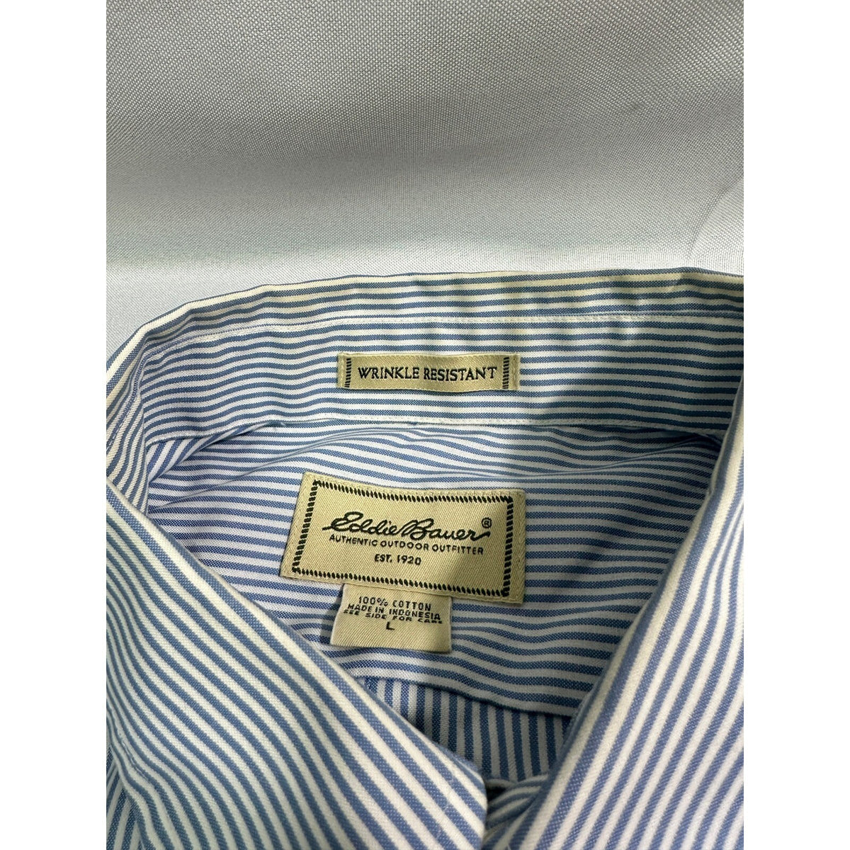 Eddie Bauer Men's Large Blue White Stripe Button Down Shirt