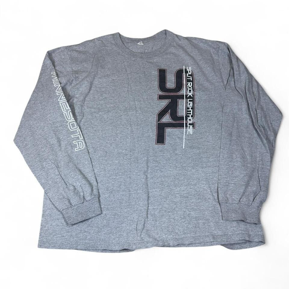 Split Rock Lighthouse Long Sleeve Graphic Tee Men XL Gray MN