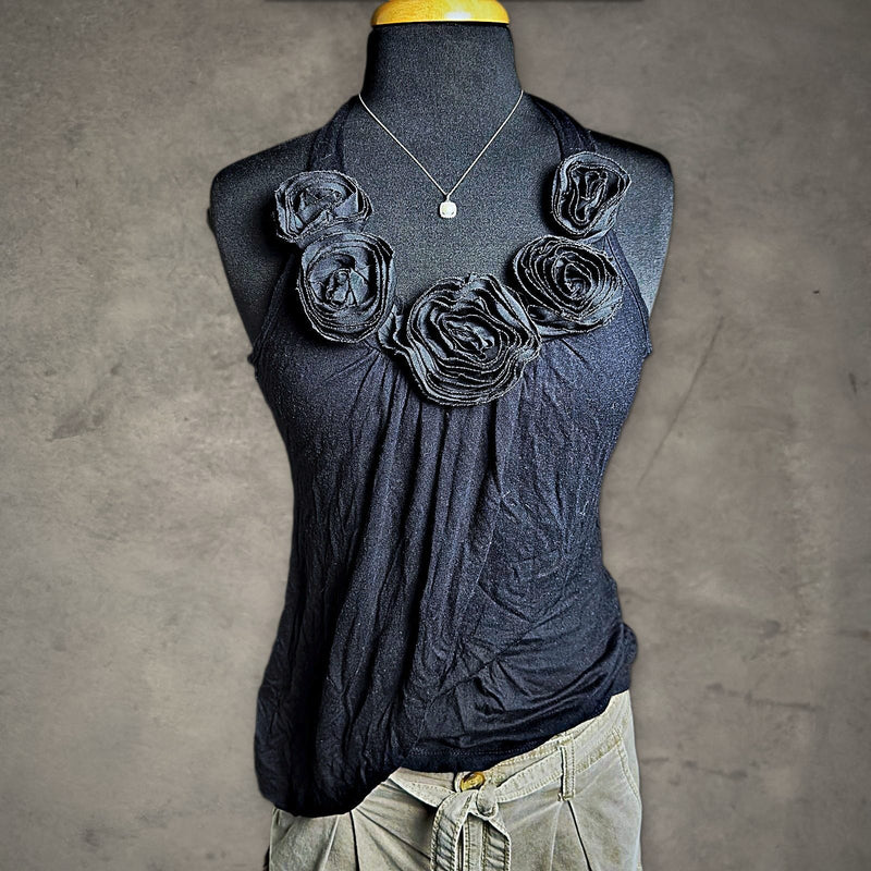 Wet Seal Rosette Halter Top Womens M Black Boho