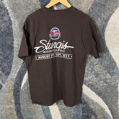 Y2K Sturgis Motorcycle Rally 2011 T-Shirt Mens L Brown Skull