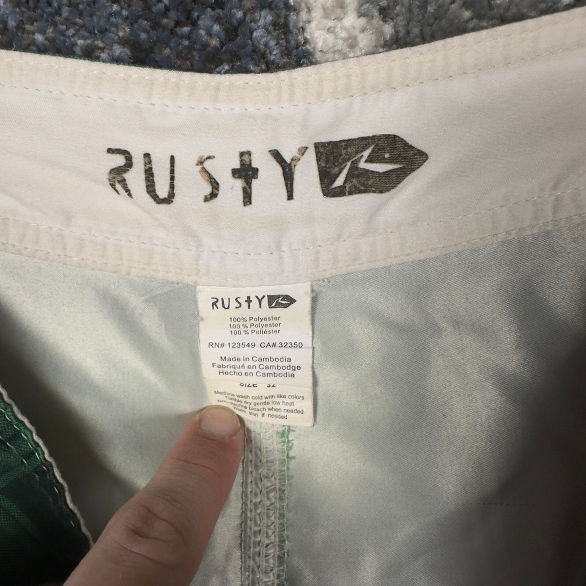 Rusty Board Shorts Mens 32 Green Plaid Ombre Surf Trunks