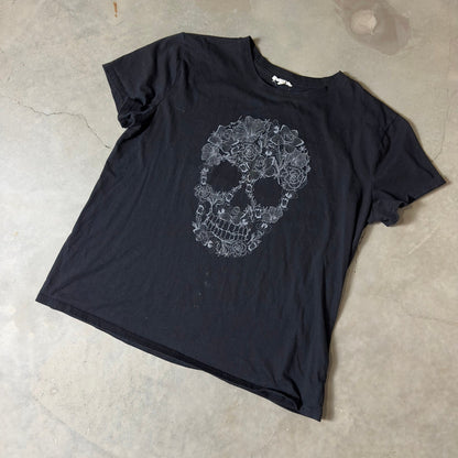Maurices Floral Skull Graphic T-Shirt Womens M Black Goth