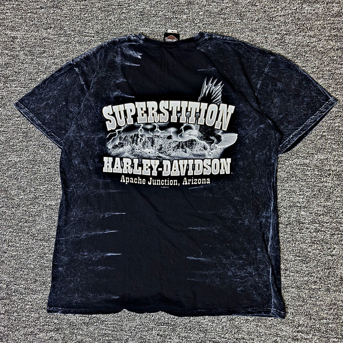 Harley Davidson Superstition Tee Mens XL Black Acid Wash