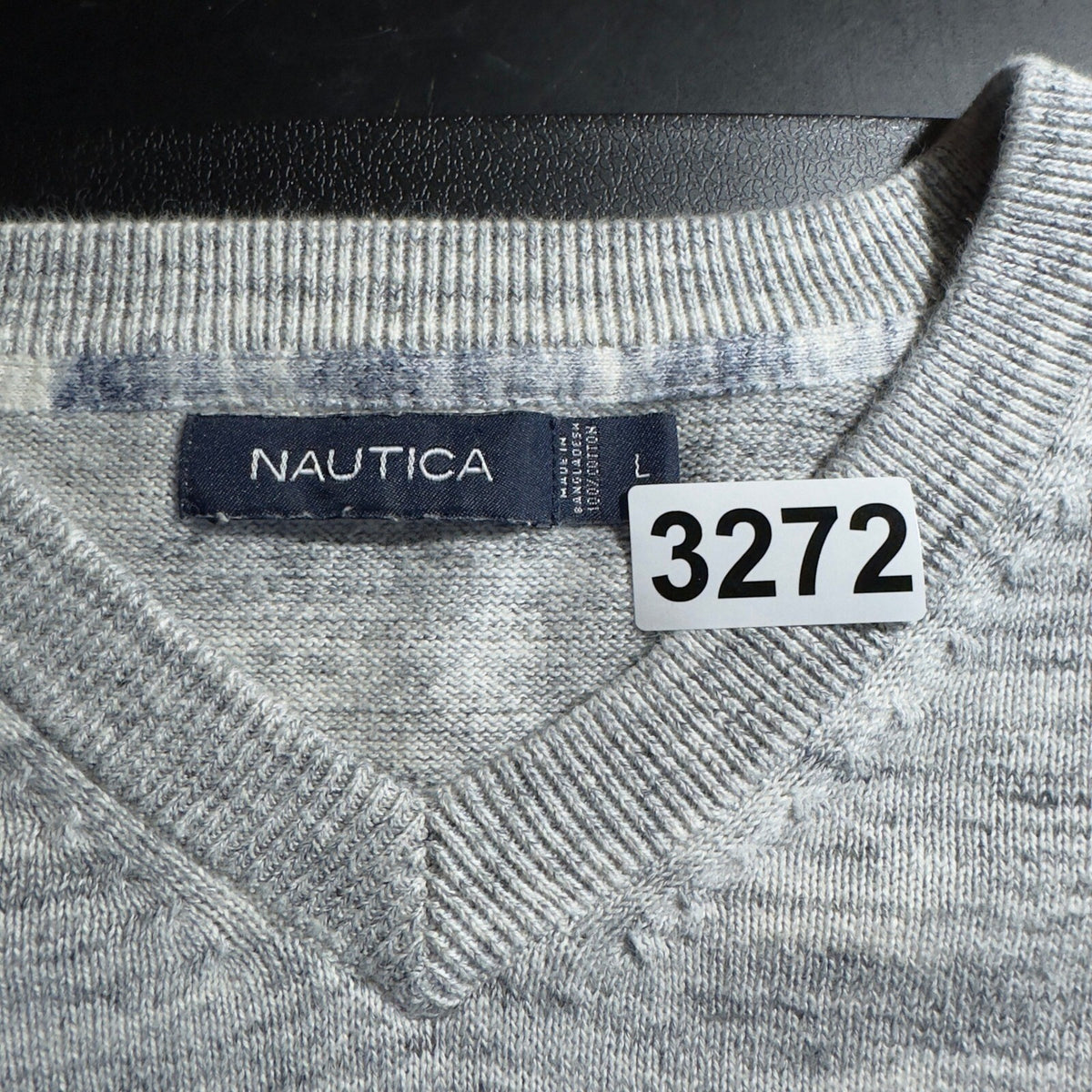 Nautica V-Neck Sweater Mens Large Grey Marl Cotton Classic