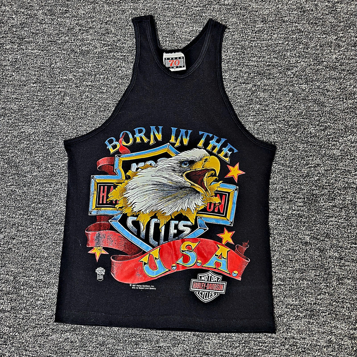 Vintage 1987 Speed Limit 70 Harley-Davidson Tank Mens L