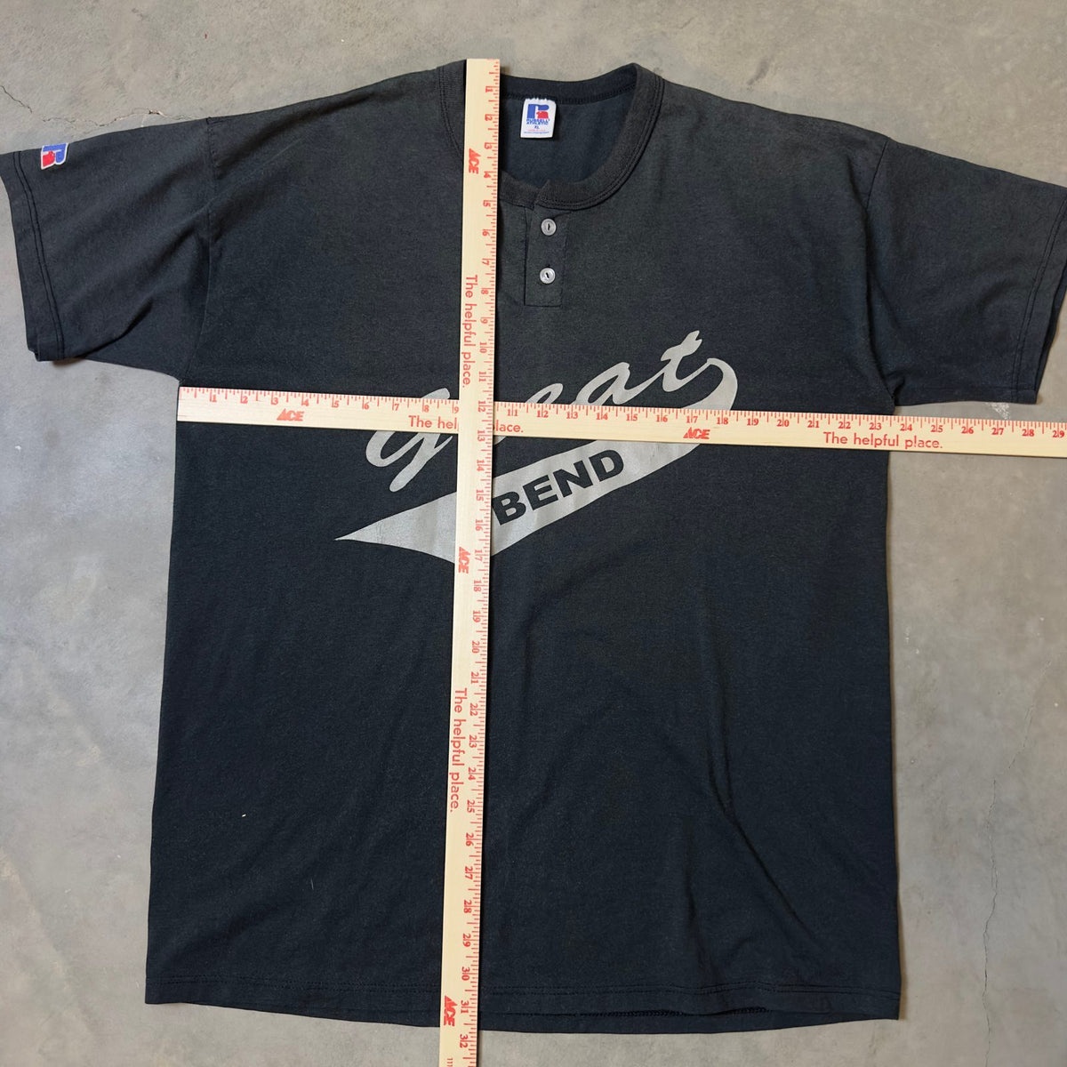 Vintage Russell Athletic Great Bend 32 Henley Tee Mens XL