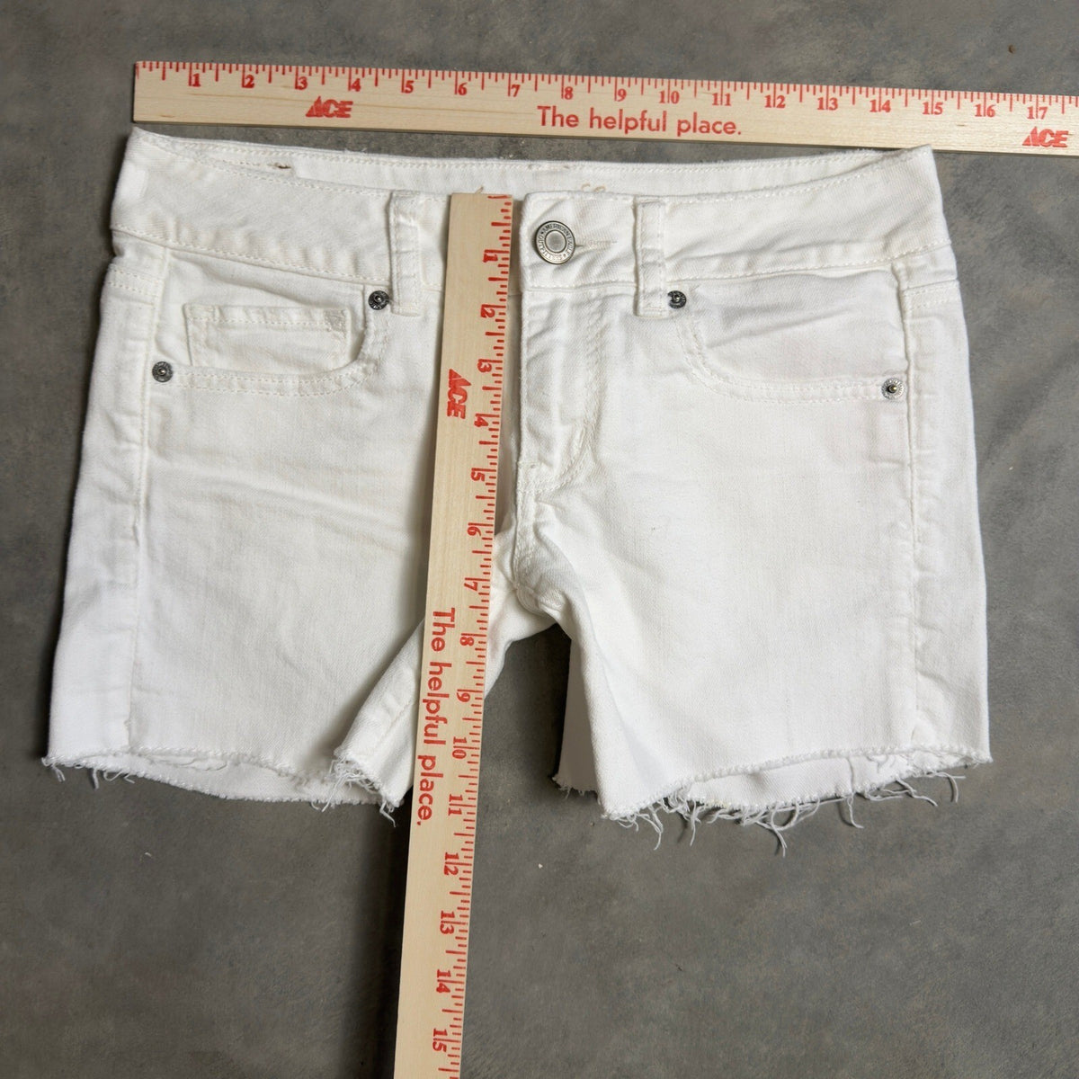 Vintage Y2K American Eagle Denim Shorts Women 4 White Frayed