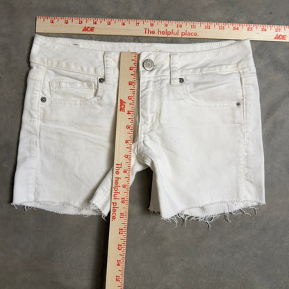 Vintage Y2K American Eagle Denim Shorts Women 4 White Frayed