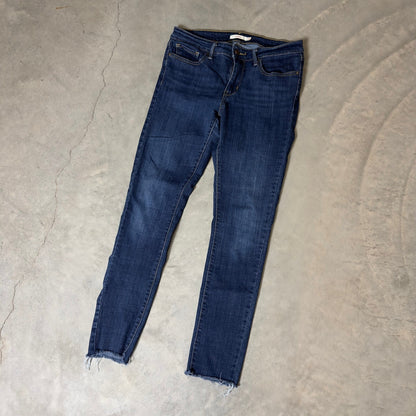 Levi's 711 Skinny Jeans Womens 29 Dark Blue Raw Hem Cropped