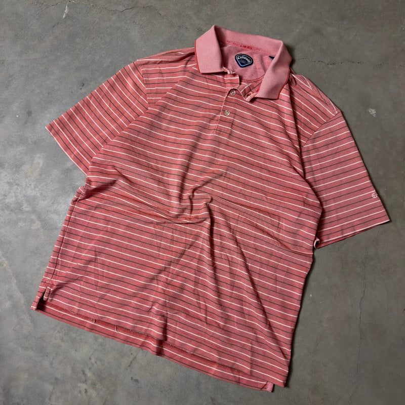 Callaway Golf Sport Polo Shirt Mens Large Pink Striped