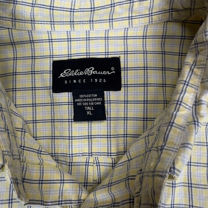Eddie Bauer Mens XL Tall Yellow Plaid Button Down Shirt