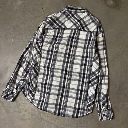 BKE Relaxed Fit Plaid Button Up Shirt Mens L Black White