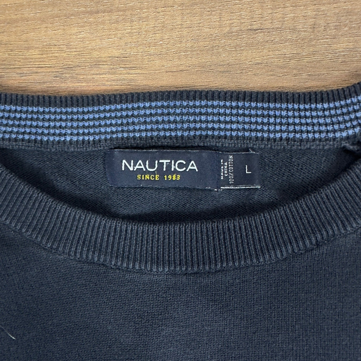 Nautica Mens Navy Blue Organic Cotton Crewneck Sweater Large