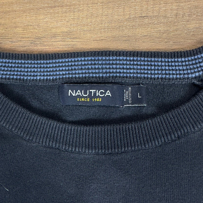 Nautica Mens Navy Blue Organic Cotton Crewneck Sweater Large