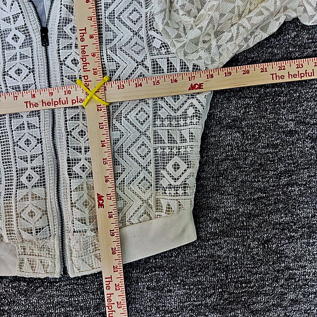 Hollister Lace Bomber Jacket Womens S Cream Cropped Boho