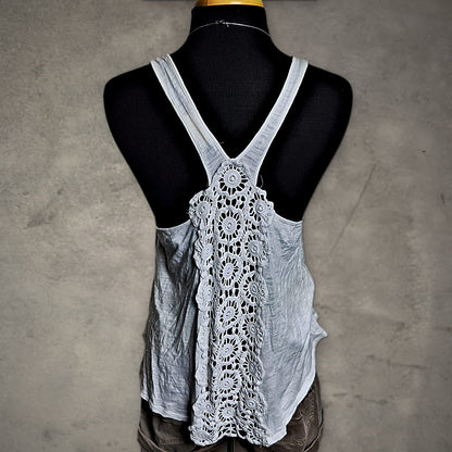 SO Crochet Lace Racerback Tank Top Womens L White Boho