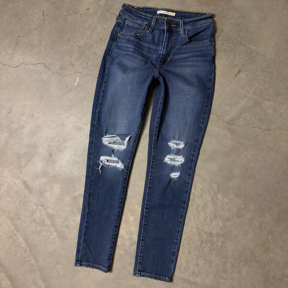 Levi's 721 Skinny Ankle Jeans Womens 26 Blue Distressed