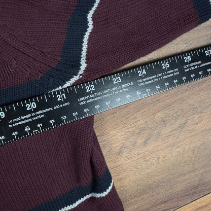 Nautica Striped Crewneck Sweater Mens M Burgundy Navy White