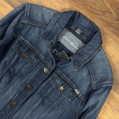 Eddie Bauer Denim Trucker Jacket Womens M Dark Wash Blue