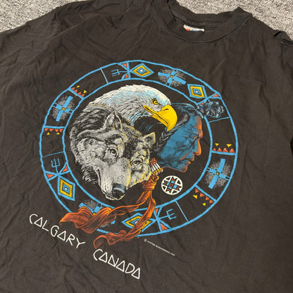 Vintage 1992 Calgary Canada Wolf Eagle Native Tee XL