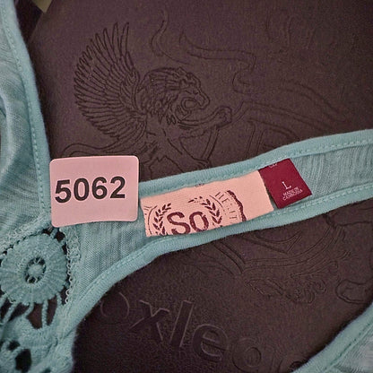 SO Crochet Lace Racerback Tank Top Womens L Turquoise Boho