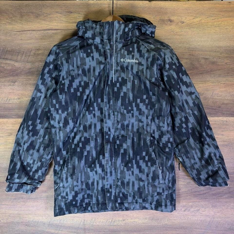 Columbia Camo Hooded Jacket Womens Medium Black Gray Coat