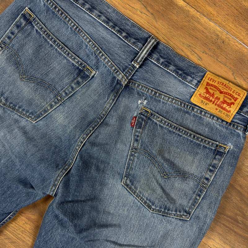 Levis 514 Straight Fit Jeans Mens 36 Medium Wash Distressed