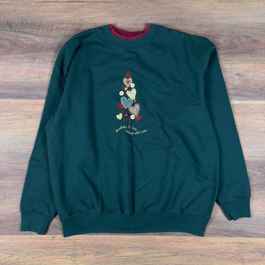 M&C Grandkids Embroidered Sweatshirt XL Green Burgundy Cozy