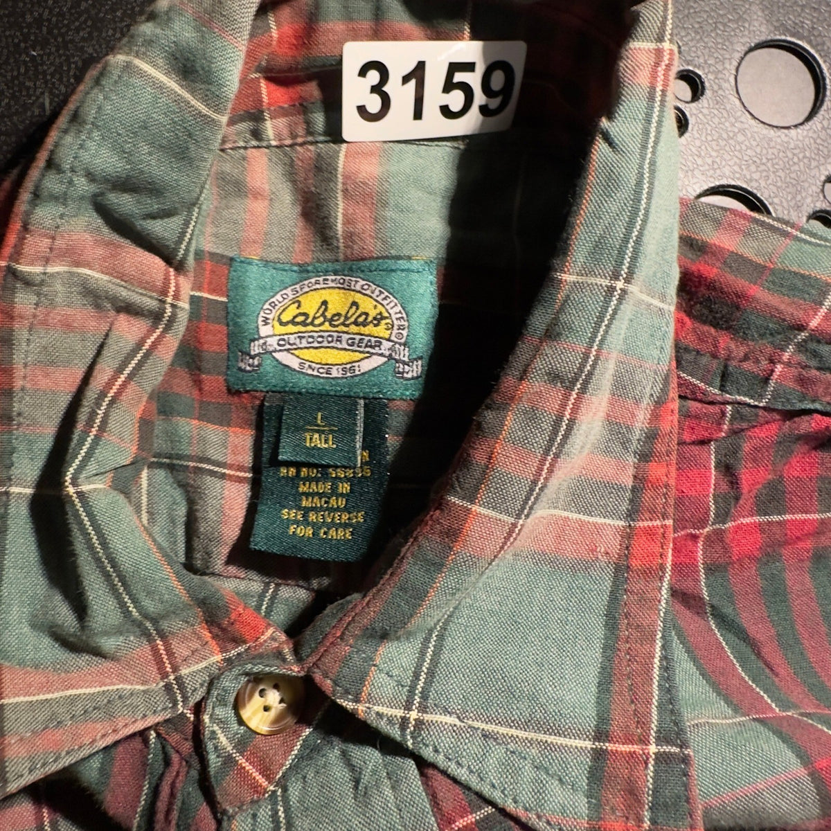 Cabelas Plaid Button Down Shirt Mens L Tall Green Red