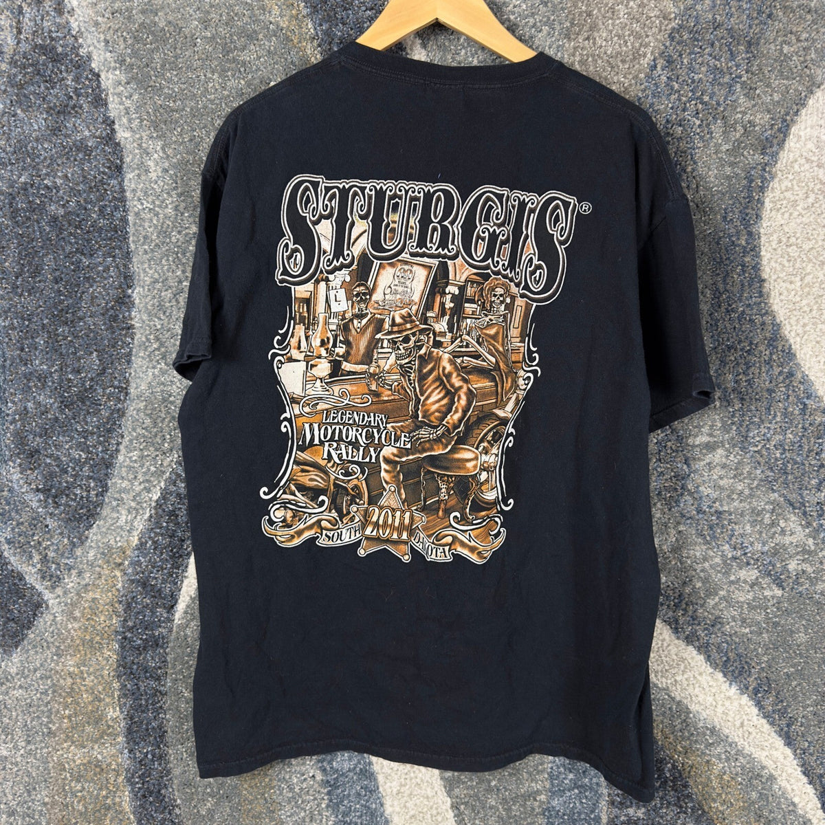 Y2K Sturgis 2011 Rally T-Shirt Mens XL Black Skeleton Biker