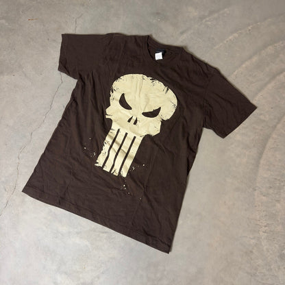 Y2K Marvel Mad Engine Punisher Skull T-Shirt Mens L Brown