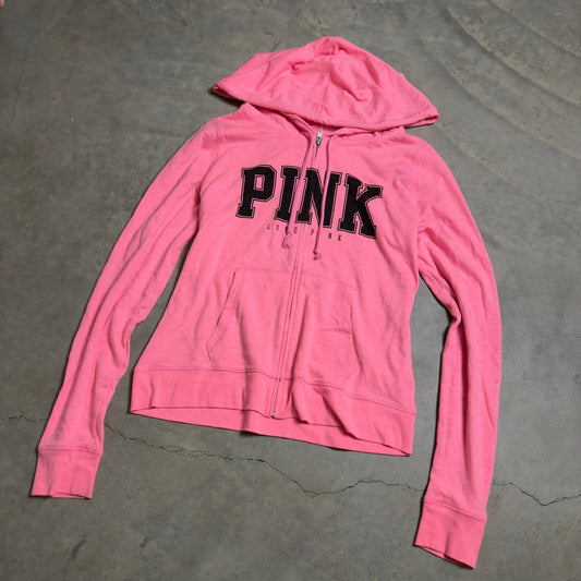 Y2K Victoria's Secret PINK Zip Up Hoodie Womens Large Pink Logo Sweatshirt