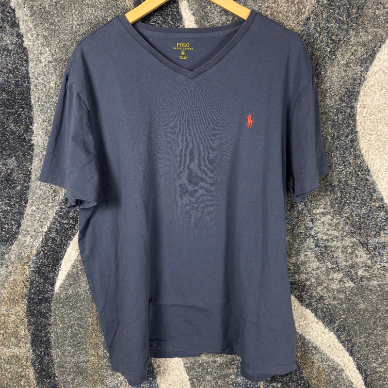 Polo Ralph Lauren V-Neck T-Shirt Mens XL Navy Blue Red Pony