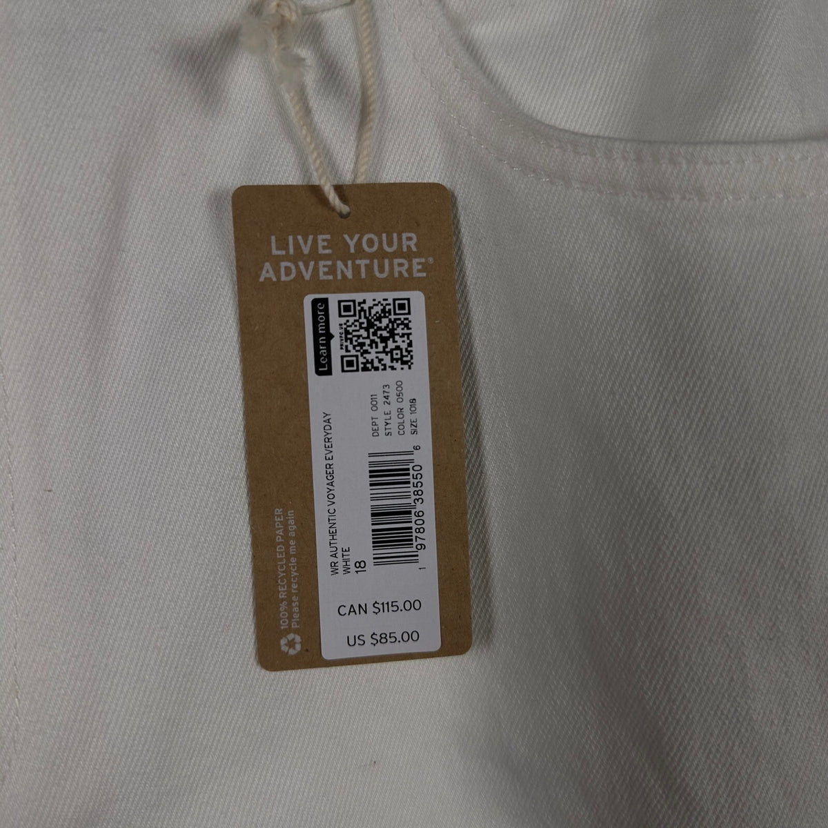 NEW Eddie Bauer Voyager Straight Jeans Womens 18 White Denim