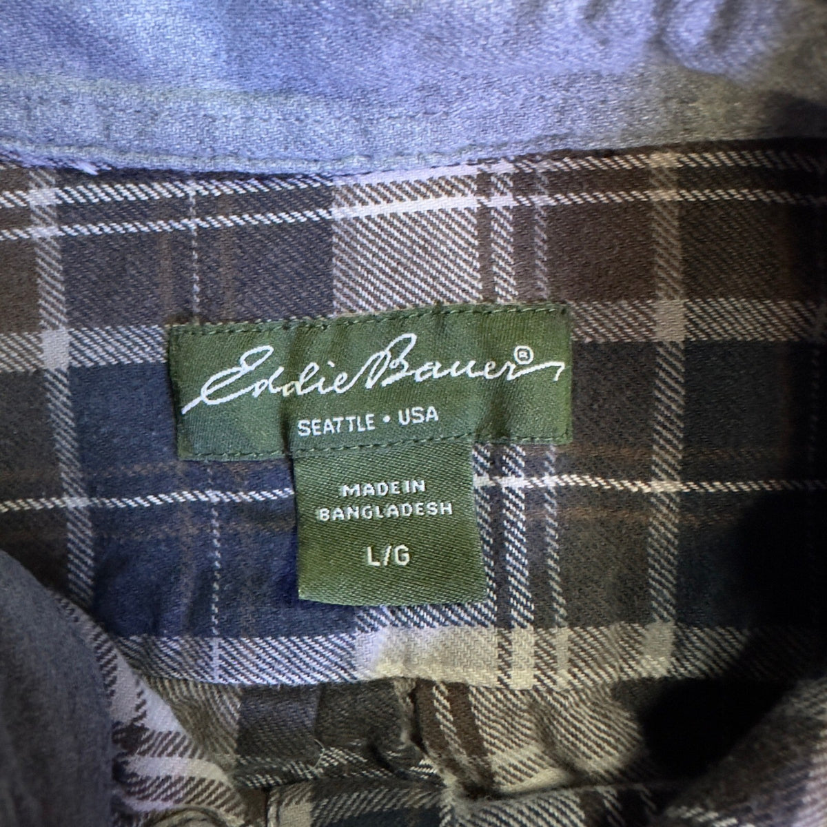 Eddie Bauer Plaid Flannel Shirt Brown Navy Workwear Rugged