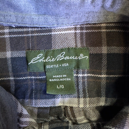 Eddie Bauer Plaid Flannel Shirt Brown Navy Workwear Rugged