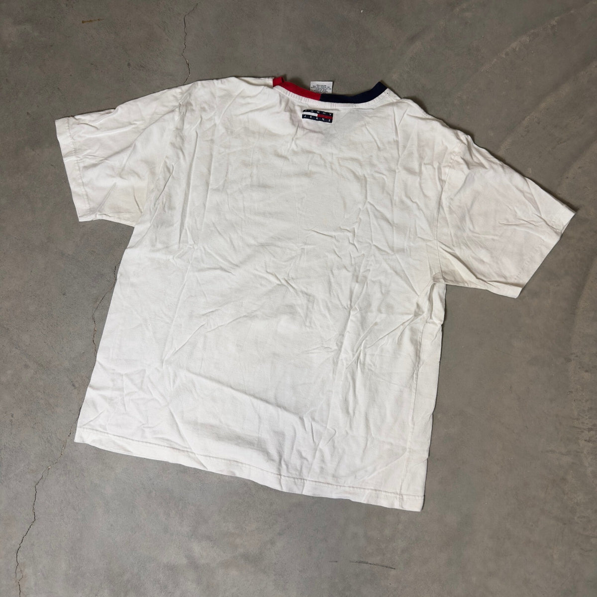 Vintage 90s Tommy Jeans V-Neck T-Shirt Mens XL White Red