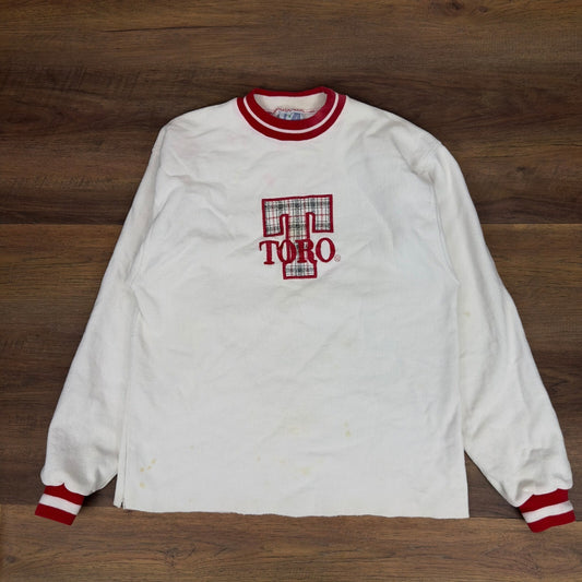 Vintage 90s Toro Embroidered Sweatshirt White Red Ringer Relaxed Fit L.A. Loving