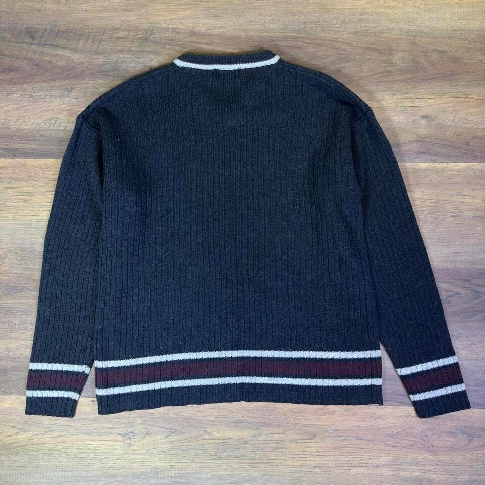 Vintage 90s Arizona Jean Company V Neck Sweater Mens M Black Striped