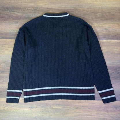 Vintage 90s Arizona Jean Company V Neck Sweater Mens M Black Striped