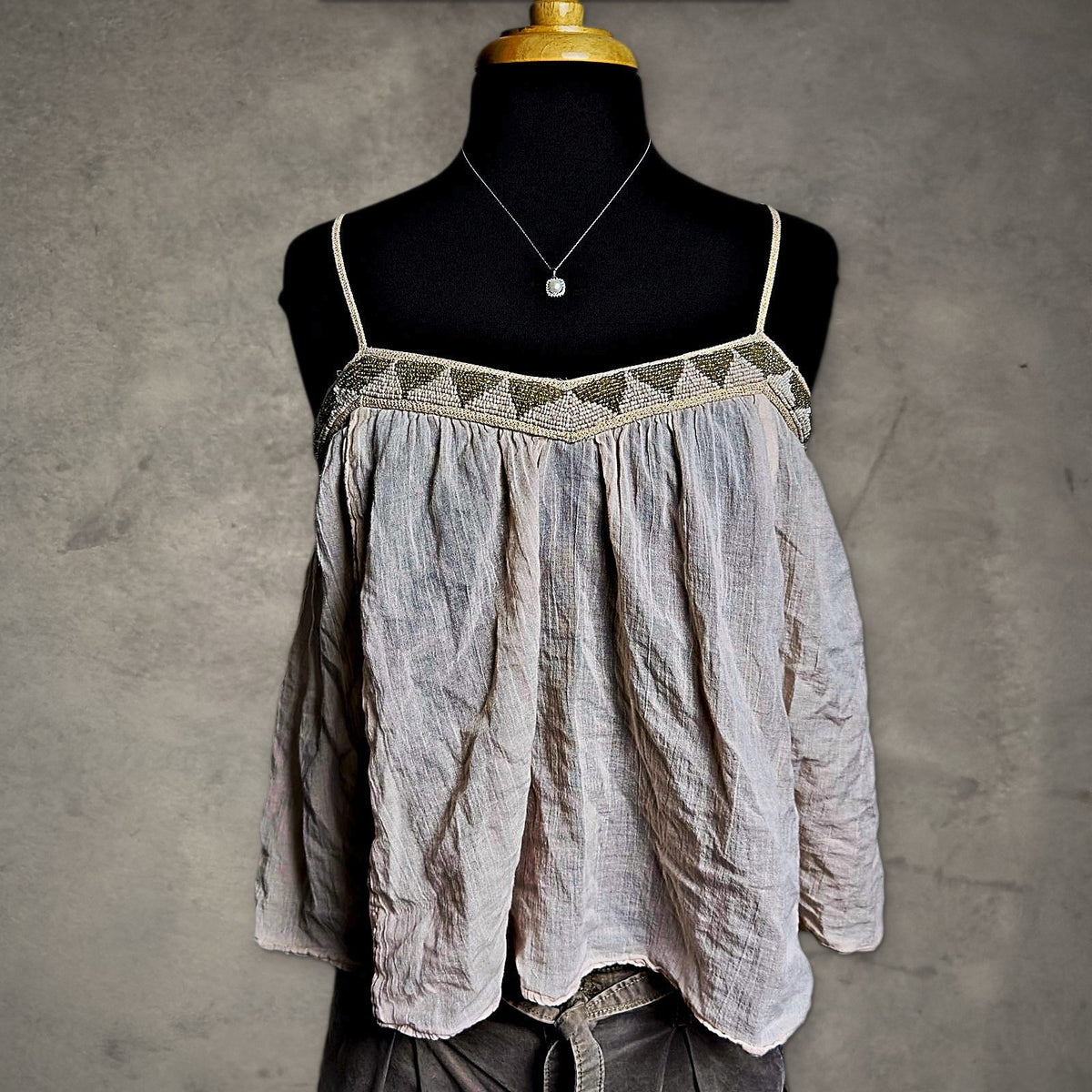 American Eagle Beaded Boho Cami Top Womens S Blush Pink
