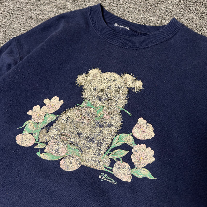 Navy Teddy Bear Floral Crewneck Sweatshirt Womens