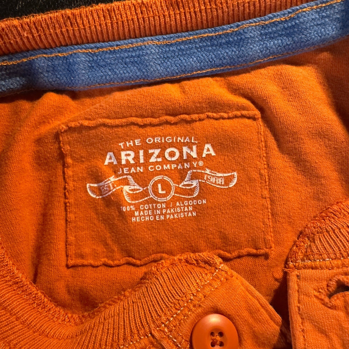 Arizona Jean Company Henley Shirt Mens L Orange Short Sleeve