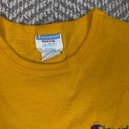 Vintage Y2K Champion Script Logo Tee Men M Yellow Streetwear