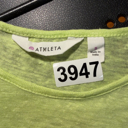 Athleta Linen Pocket Tee Womens S Chartreuse Cap Sleeve