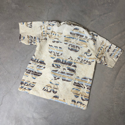 Vintage OP Ocean Pacific Hibiscus Button Down Mens M Beige
